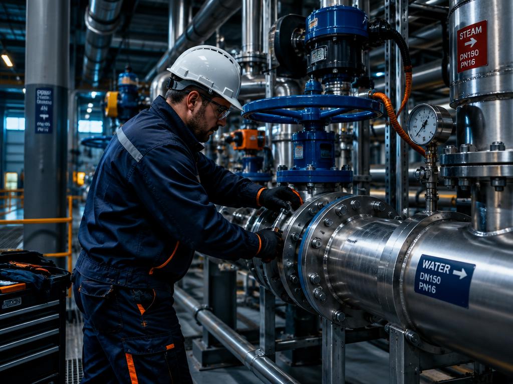 Technicien intervenant sur des vannes et réseaux de fluides industriels